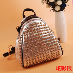Diamond snake backpack backpack bag with drill rivet female college Korean wind all-match 2017 commuter Backpack Bright silver