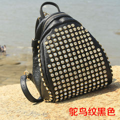 Diamond snake backpack backpack bag with drill rivet female college Korean wind all-match 2017 commuter Backpack Jazz black ostrich black