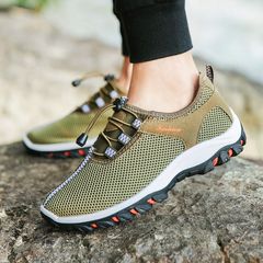 Autumn men`s mountaineering shoes breathable mesh cloth shoes wear-resistant anti-skid outdoor tourism sports net men`s shoes 16632 military green, selected mesh gauze, standard code