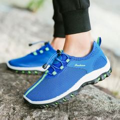 Summer breathable net cloth men`s shoes outdoor leisure sports shoes dad shoes solid heart anti-skid wear-resistant net shoes 16632 sapphire blue, select net gauze, standard code