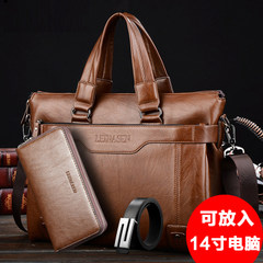 Business man bag shoulder bag handbag Crossbody Bag cross section computer leisure trend of Korean men with large capacity Light brown bag + BELT + bag