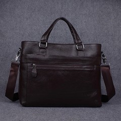 Embossed leather handbag handmade cross section head layer cowhide bag computer business bag oil wax bag Black coffee