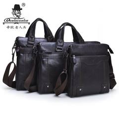 Male man bags brand bags leather handbag business casual A4 shoulder bag briefcase men's cross section tide Brown 574-1