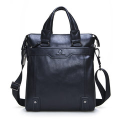Male man bags brand bags leather handbag business casual A4 shoulder bag briefcase men's cross section tide Black 574-2