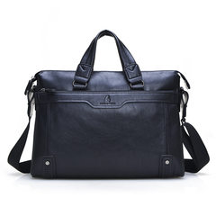 Male man bags brand bags leather handbag business casual A4 shoulder bag briefcase men's cross section tide Black 574-5