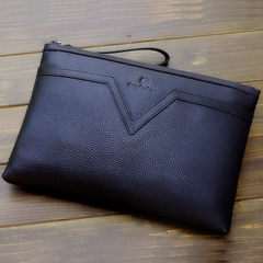 New men's leather bags, large capacity documents, Baotou soft cow leather wallet, business envelope, briefcase thin Black trumpet 28x19x2cm