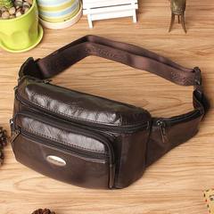 Men's leather pocket large collection wallet carry bags leather bags of sports men's waist waist bag bag Coffee 7220