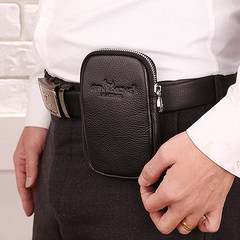 Men's slim mobile phone belt, vertical belt, mini Apple mobile phone, Baotou layer of leather, vertical Korean style tide Small vertical black