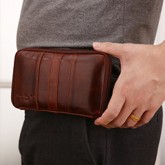 Men's fashion mobile wallet, outdoor leisure wallet, multi function belt, horizontal waist, leather layer Trumpet champagne