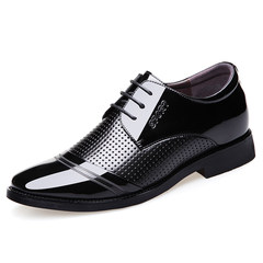 The young man pointed shoes male Korean business suits black patent leather shoes casual cool summer new Black 9851 inside heighten stiletto
