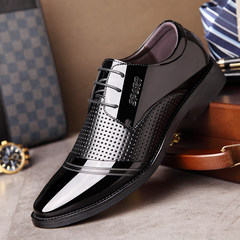 The young man pointed shoes male Korean business suits black patent leather shoes casual cool summer new Black 9852 regular punch