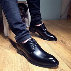 The British air division hairstyle pointed Korean shoes leather shoes increased leisure suits Chaoshang boys men Xia Jiwu Black heighten