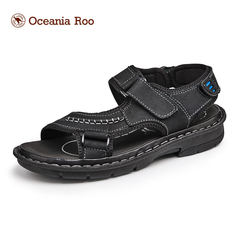 [daily special] Oceania kangaroo 2017 new products, summer leather, outdoor beach shoes, leather sandals, tide shoes Upgrade black