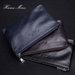 New men's Handbag Satchel Bag Leather Hand Bag Leather envelope business casual large clip bag Black (large) with straps