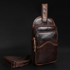 Europe and the United States restore the first layer of cowhide leather, men's leather breast bag, casual sports, single shoulder oblique shoulder, small backpack, purse dark brown