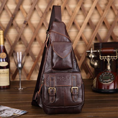 Breast, breast, leather, breast, male, Baotou, chest, Korean, new, shoulder, shoulder, outdoor, sports, business Brown Leather breast bag