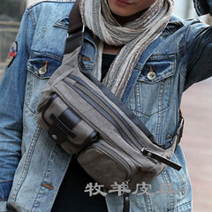 Men's pocket casual canvas bag, Korean version, shoulder pack, shoulder bag, chest bag, multifunctional tide bag, satchel 2119 Khaki