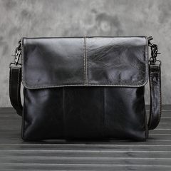 European and American Retro Leather crazy horse oil wax man bag bag shoulder diagonal bag leather briefcase Brownish black