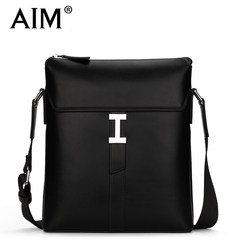 AIM men's business casual men shoulder diagonal leather briefcase bag Korean fashion bag Brown (selected from high quality cowhide material)