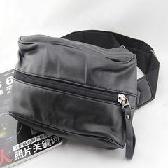Trend of Korean men's canvas SATCHEL BAG BAG chest leisure Xiekua package outdoor sports bag luggage ride Black (PU cortex)