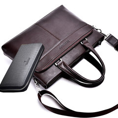Send hand bag handbag cross section package bag business casual bag briefcase single shoulder bag bag Dark brown bag + Purse
