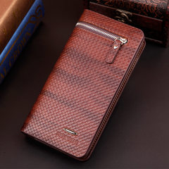 The 2017 man purse fashion Pideng treasure leisure business zipper holding large capacity packet card Brown Pideng Bao woven pattern