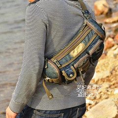 Men's sport bag, breast bag, women's cowboy bag, shoulder oblique cross bag, retro Korean tide pack, bucket bag Cowboy blue