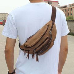 Men's canvas chest bag, Korean shoulder pack, casual outdoor sports, chest bag, pocket riding, small bag Knight coffee