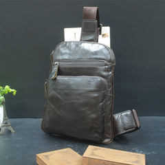 Womens outdoor fashion handbag men chest bag leather bag Xiekua package riding Backpack dark brown