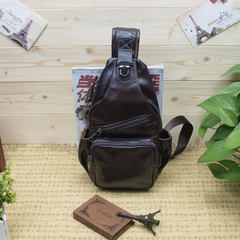 Export single chest pack Leather Shoulder Bag man riding Metrosexual portable outdoor leisure bag dark brown