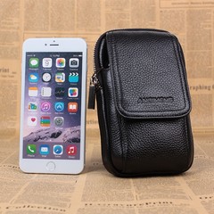 Casual leather 5.5 inch layer of leather belt men's wear Baotou mobile phone pocket multifunctional vertical section bag bag Trumpet for mobile phones within 14.5CM height