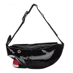 The new Korean canvas shark bag leisure cool personality chest pack pocket shoulder messenger bag for men and women Black eyes