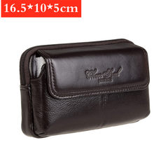 Cross section leisure men wear leather belt, leather wallet, double layer 5.5 inch mobile phone purse, cowhide waist hanging running bag Dark brown supports 15.5*8*1