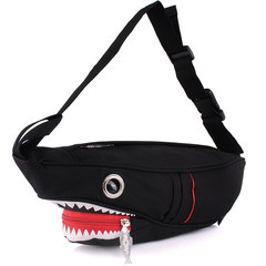Individual shark chest pack winter men and women lovers package students pocket canvas bag leather diagonal small bag fashion Canvas Black