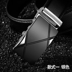 Men's belt leather belt buckle automatic male youth leisure business trend of Korean all-match cattle leather belt Style two (008 silver, no logo) 120cm