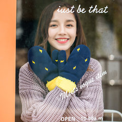 韩版保暖手套女冬 可爱毛线加绒加厚针织手套学生骑车连指手套