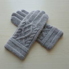瑞迪卡欧秋冬季新品女士纯羊毛毛线开口半指触屏手套拧花加厚手套