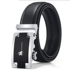 Leather Men's Leather Double Sided leather belt, men's trousers, middle-aged youth, business and leisure, automatic deduction, soft one, Paul 21 silver 125cm