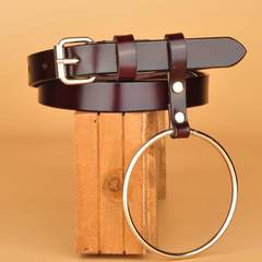 All-match small circle buckle ring belt belt metal hoop hoop decorated Korean leather minimalist Leather Ladies Coffee WH111.