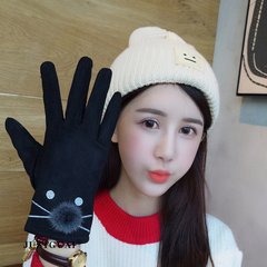 Korean female lovely warm autumn and winter can touch cold cycling gloves suede gloves all winter