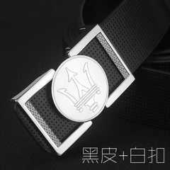 Young men Metrosexual smooth white belt buckle belt all-match youth s casual hair stylist student Black and white buckle 105cm