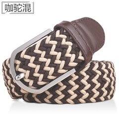Men's smooth buckle, high elasticity, thickening, anti allergy, tightness, plastic buckle elastic stretch, multi canvas belt, coffee + camel color 120cm