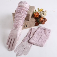 The summer driving long arm sleeve buta lady silk lace cuff UV sunscreen gloves thin whole finger