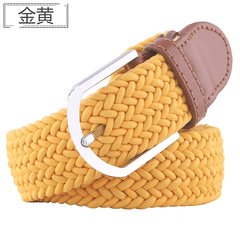Men's smooth buckle, high elasticity, thickening, anti allergy, tightness, plastic buckle elastic stretch, multi code canvas belt, golden yellow 120cm