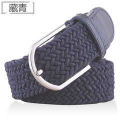 Men's smooth buckle, high elasticity, thickening, anti allergy, tightness, plastic buckle elastic stretch, multi code canvas belt, Tibetan blue 120cm