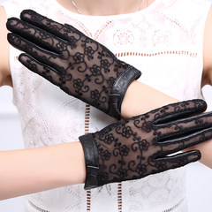 Silk lace bow thin women leather gloves refers to sun sheep skin short touch gloves female