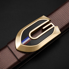 G male leather belt trend of Korean young men all-match belt buckle leather belt smooth middle-aged jeans Coffee gold buckle 105cm