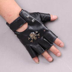 Summer hip hop sports gloves, rivets, leather gloves, skull, semi finger gloves, men's thin, non slip riding
