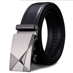 Leather belt, men's leather automatic buckle belt, men's leather leisure youth business middle-aged trousers to send dad Chao 1 Paul T04 120cm
