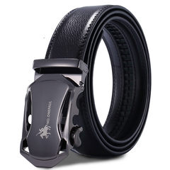 Leather belt, men's leather automatic buckle belt, men's leather leisure youth business middle-aged trousers to send dad Chao 1 Paul 09 120cm